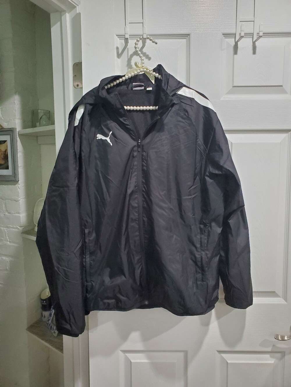 Puma Black All Weather Windbreaker Jacket with White Shoulder Panels